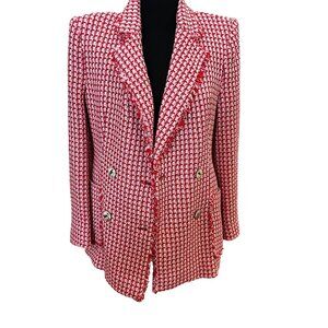 Pre owned ZARA blazer, double breasted red, white tweed